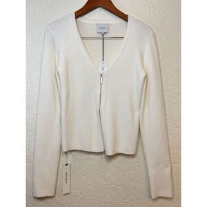 Reformation Kaitlyn Cotton Cardigan XL Fior Di Latte Ivory Ribbed V Neck NWT